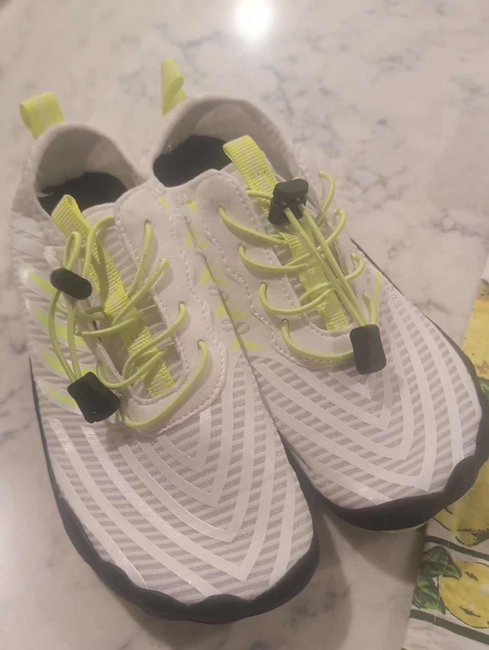 New White and Neon Yellow Athletic Sneakers - Lightweight Slip-On